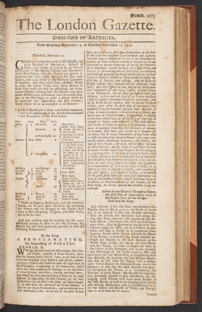 The London Gazette, issue 5573, page 1 by English School