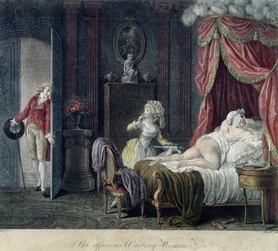 The Officious Waiting Woman, engraved by Chaponnier by English School
