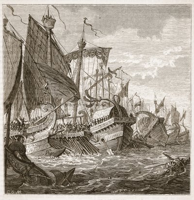 The Naval Battle off Cape Pelorus by English School