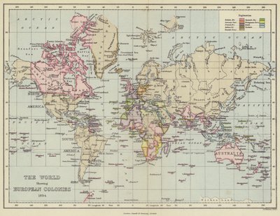 The World Showing European Colonies by English School