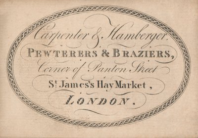 Trade Card, Carpenter & Hamberger by English School