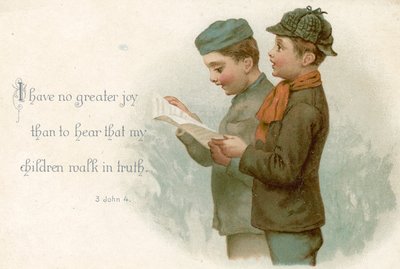 Two Boys Singing a Hymn by English School