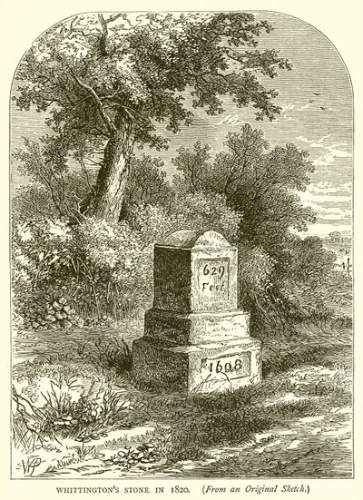 Whittingtons Stone in 1820 by English School