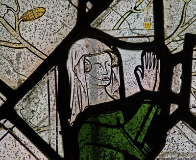 Window depicting a female donor by English School