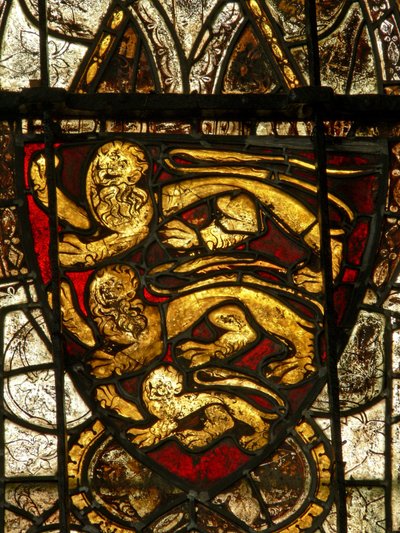 Window depicting arms of England by English School
