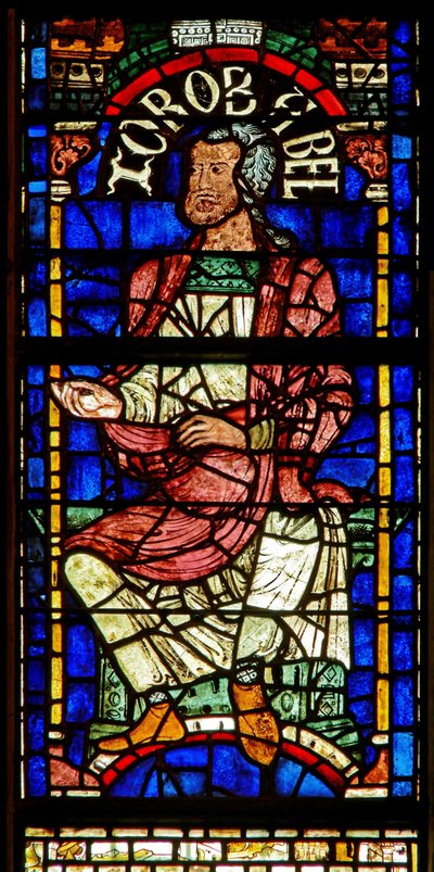 Window depicting a genealogical figure: Zorobabel by English School