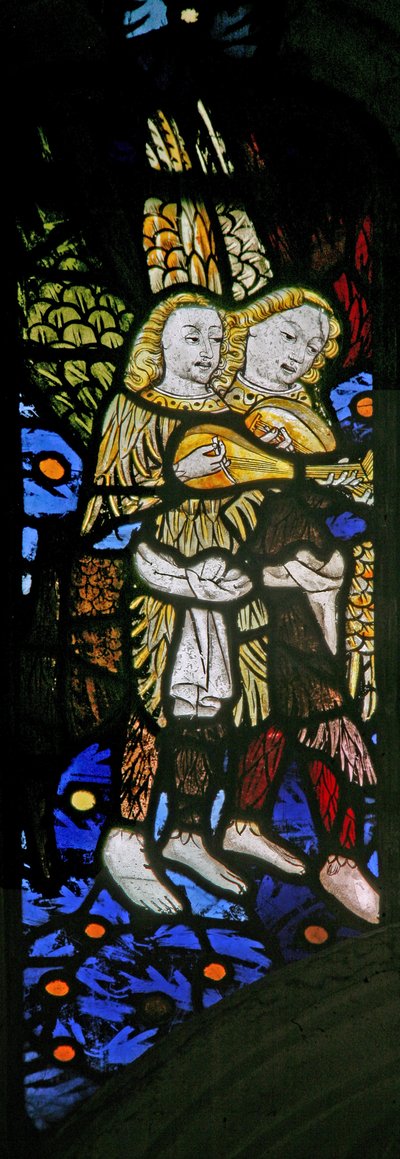 Window depicting musician angels with lutes by English School