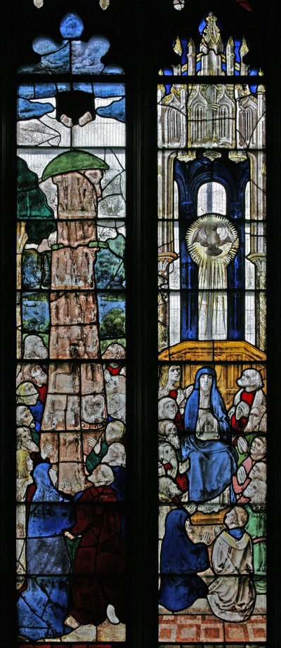 Window s5 depicting the Ascension and Pentecost by English School