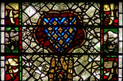 Window w42 depicting arms of France by English School