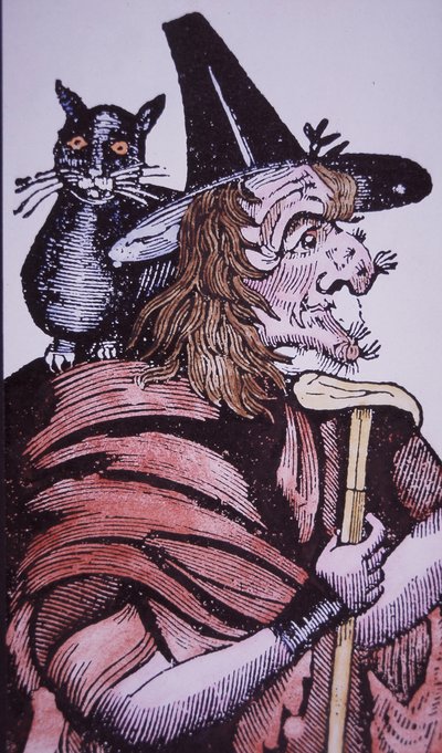 Witch with her cat familiar by English School