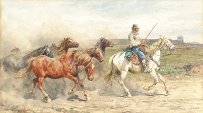 Droving Horses in the Roman Campagna by Enrico Coleman