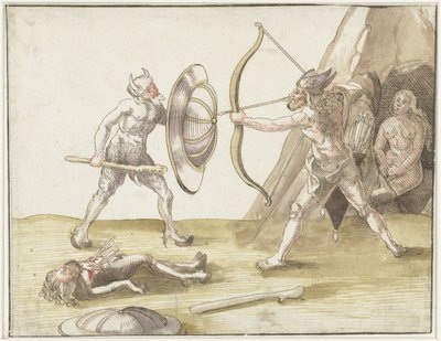 Fight Between Two Wild Men by Erhard Schon