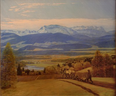 Farmer Plowing in Engadin by Erich Erler Samaden