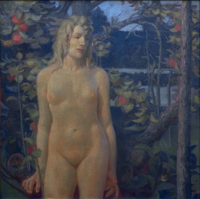 Standing Female Nude in Landscape by Erich Erler Samaden