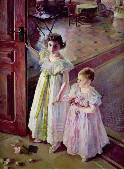 Little Girls in an Interior by Ernest Bieler