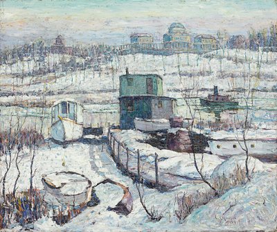 Boathouse, Winter, Harlem River by Ernest Lawson