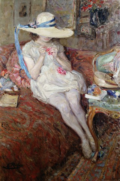 Young Girl in a Straw Hat by Ernest Rocher