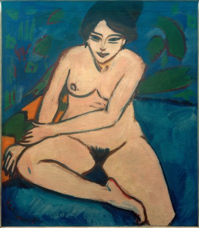 Nude on Blue Background by Ernst Ludwig Kirchner