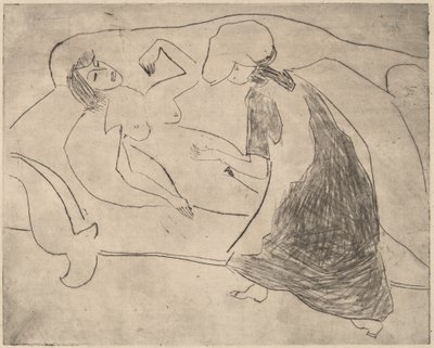 Girl, with Another Rubbing Her Belly by Ernst Ludwig Kirchner