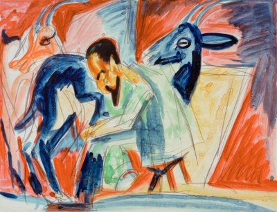 Milking Farmer (Goat Milker) by Ernst Ludwig Kirchner