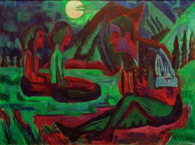 Moonlit Night; Hand Organ Player in Moonlit Night by Ernst Ludwig Kirchner