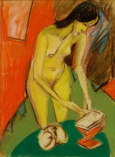 Standing Female Nude at the Table by Ernst Ludwig Kirchner