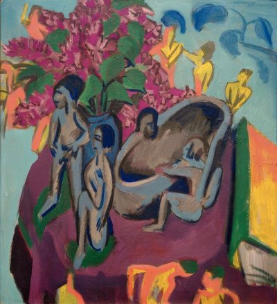 Still Life with Sculptures and Flowers by Ernst Ludwig Kirchner