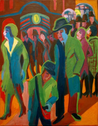 Street with Passersby at Night Lighting by Ernst Ludwig Kirchner