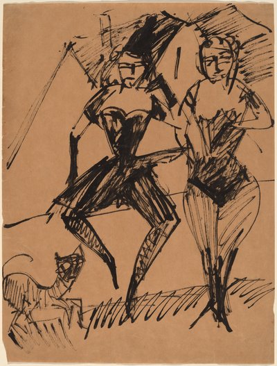 Two Dancers with a Cat by Ernst Ludwig Kirchner