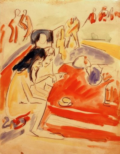 Two Girls Sitting at a Table by Ernst Ludwig Kirchner