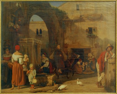 E. Meyer, At the Market Square and Fountain in Tivoli by Ernst Meyer