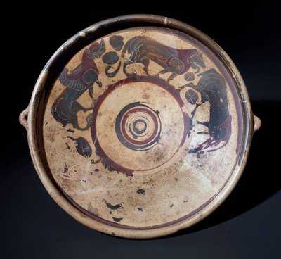 Terracotta plate representing animals, 600-590 BC by Etruscan
