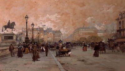 A Parisian Street Scene by Eugene Galien Laloue