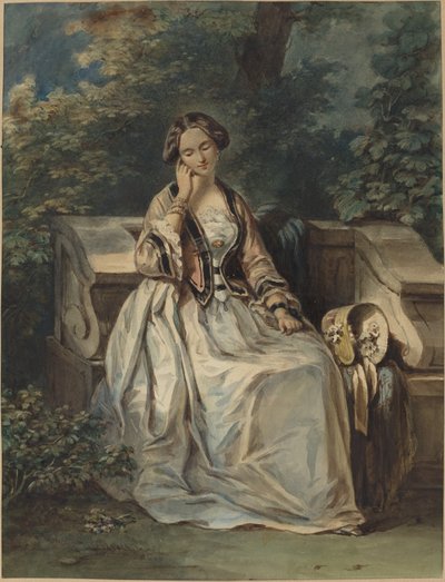 Woman Seated in a Bower by Eugene Deveria