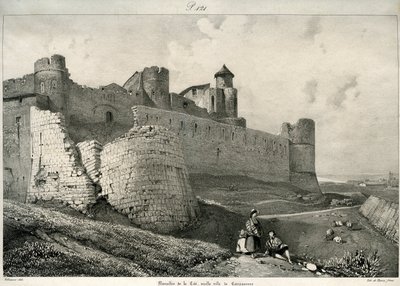 Carcassonne, city wall, heavily damaged by Eugene Emmanuel Viollet le Duc