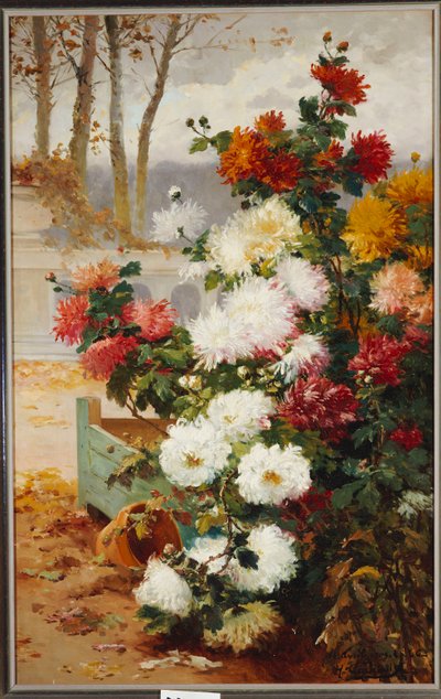 Chrysanthemums in a Walled Garden by Eugene Henri Cauchois