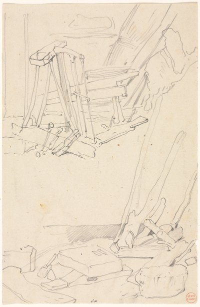 Studies of Wood and Farm Implements by Eugene Isabey