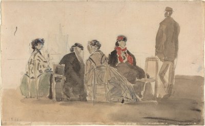 Four Ladies Seated at Trouville, 1866 by Eugene Louis Boudin