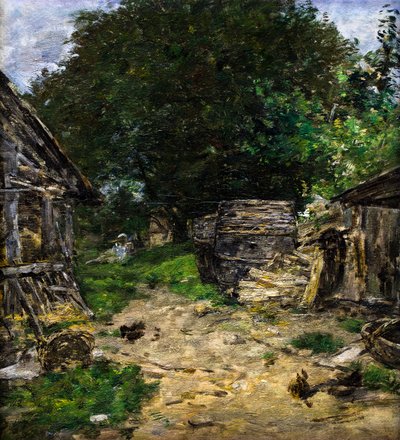 Landscape: Interior of a Farmyard by Eugene Louis Boudin