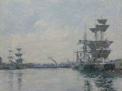 Le Havre, ships in a basin by Eugene Louis Boudin