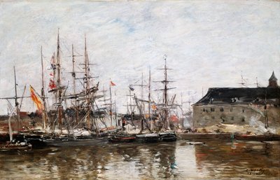 Three-Masters in Dock, Antwerp by Eugene Louis Boudin