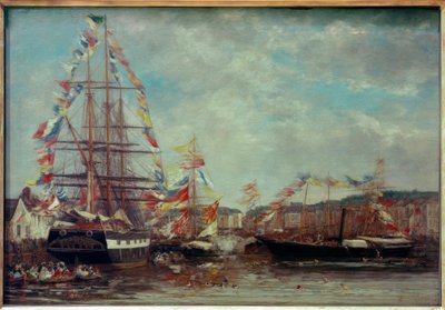 Festival in the Harbor of Honfleur by Eugene Louis Boudin