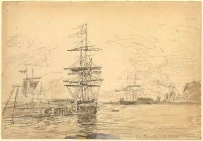 Ships in Harbor by Eugène Boudin