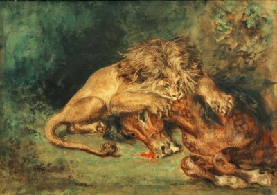 Lion Tearing a Horse by Ferdinand Victor Eugene Delacroix