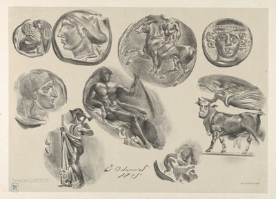 Sheet of Nine Antique Coins by Eugène Delacroix