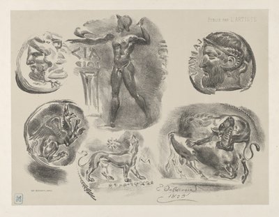 Studies of Six Greek Coins by Eugène Delacroix