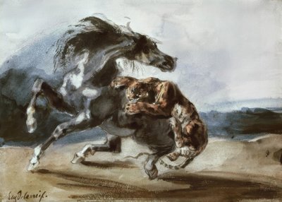 Tiger Attacking a Wild Horse by Ferdinand Victor Eugene Delacroix