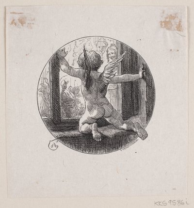 Circular Vignette with Flying Angel by F. Hendriksen