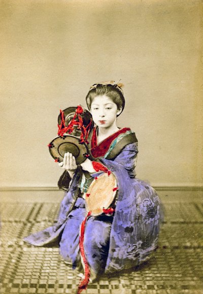 Geisha playing the tsuzumi, Japan by Felice Beato