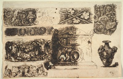 Friezes; An Antique Sarcophagus; A Vase by Felice Giani
